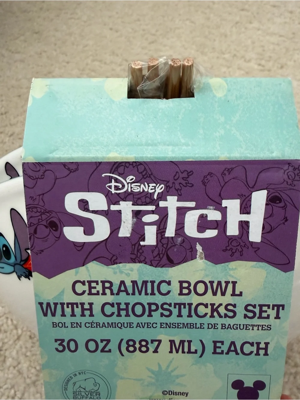 Disney Stitch 2 Ceramic Bowls Set with chopsticks.